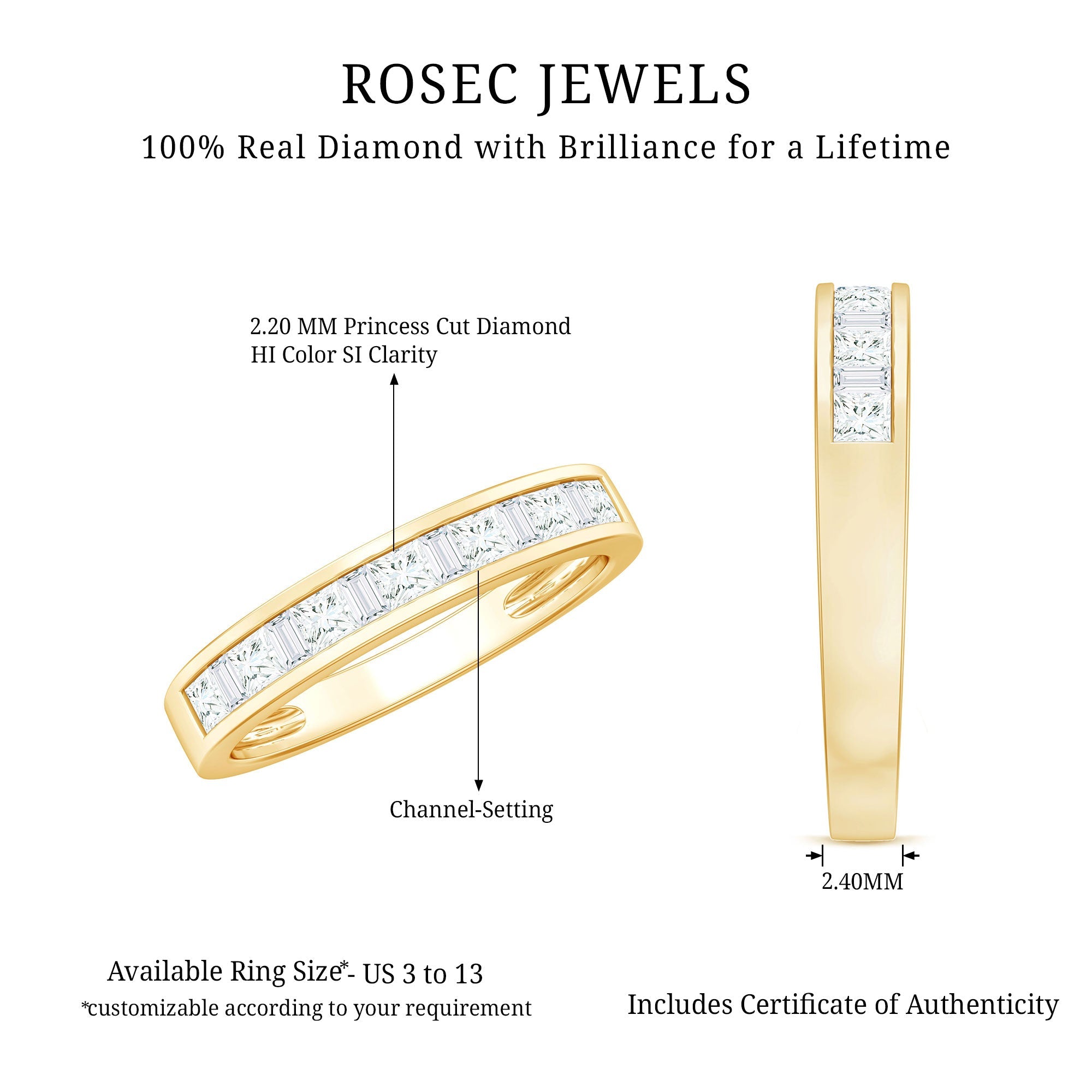 Channel Set Diamond Half Eternity Band Ring