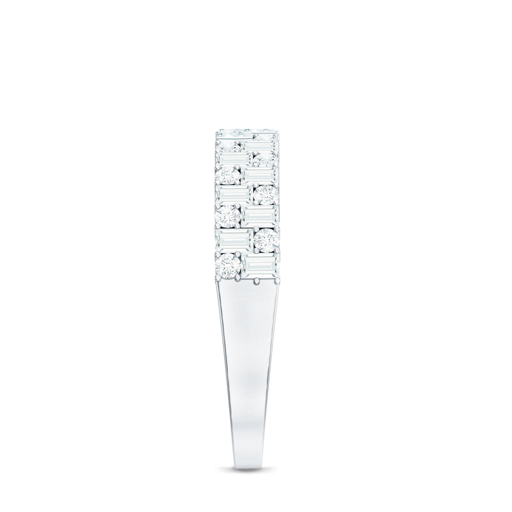 Baguette and Round Certified Moissanite Half Eternity Band Ring