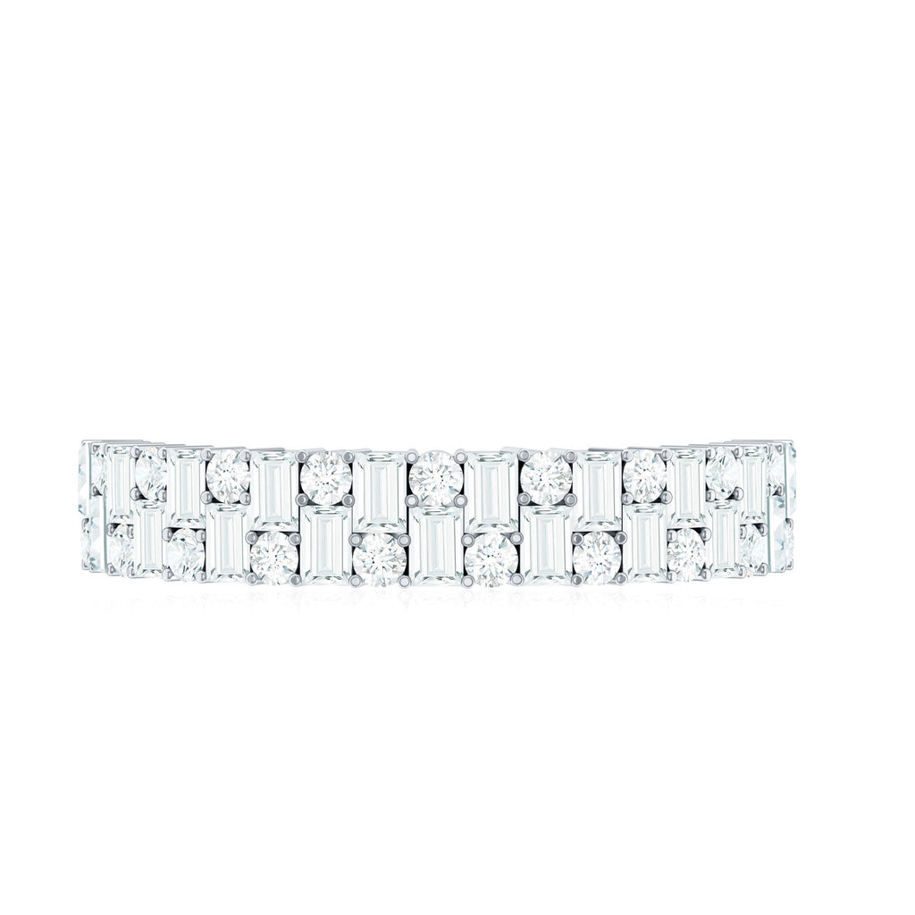 Baguette and Round Certified Moissanite Half Eternity Band Ring