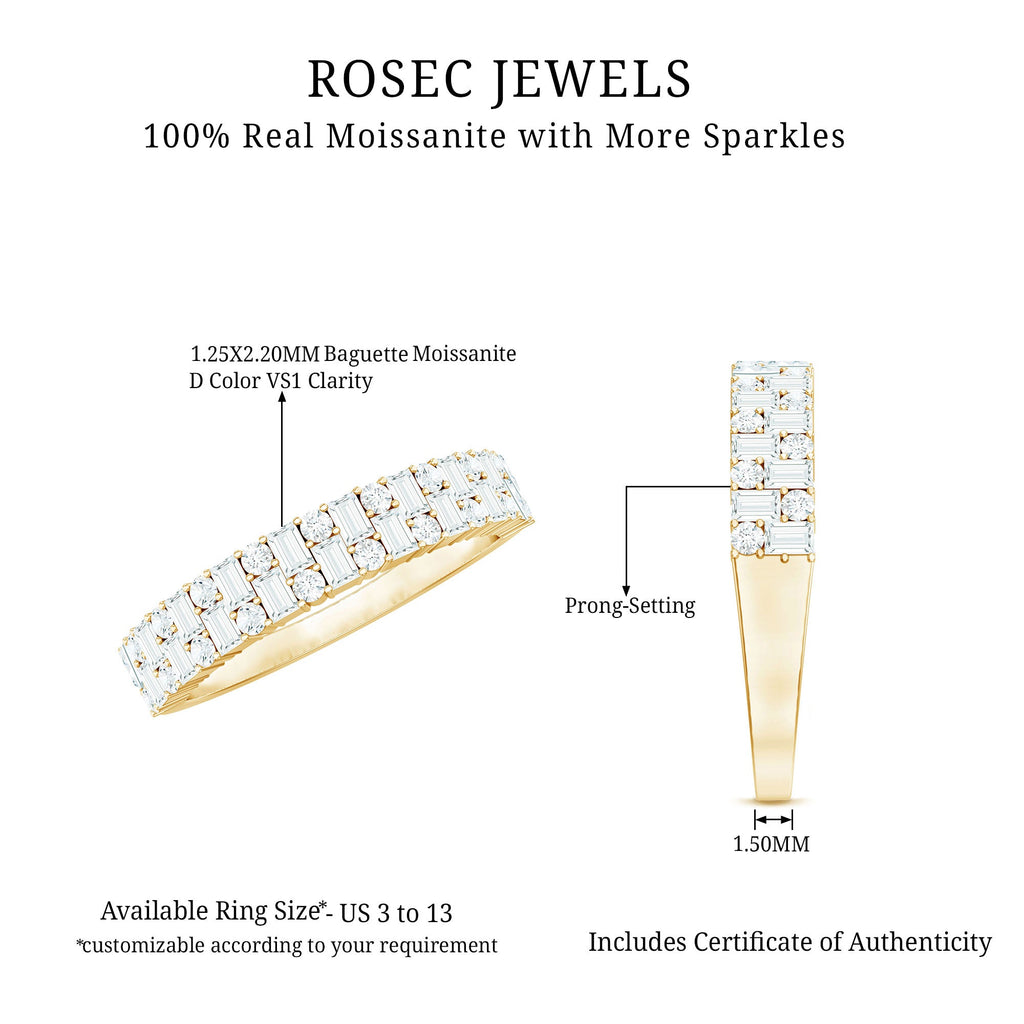 Baguette and Round Certified Moissanite Half Eternity Band Ring