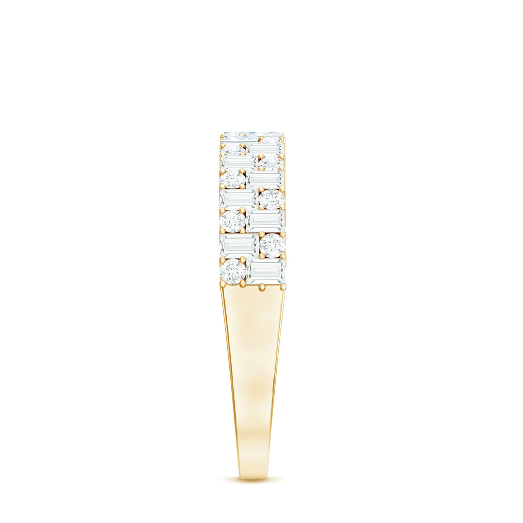 Baguette and Round Certified Moissanite Half Eternity Band Ring