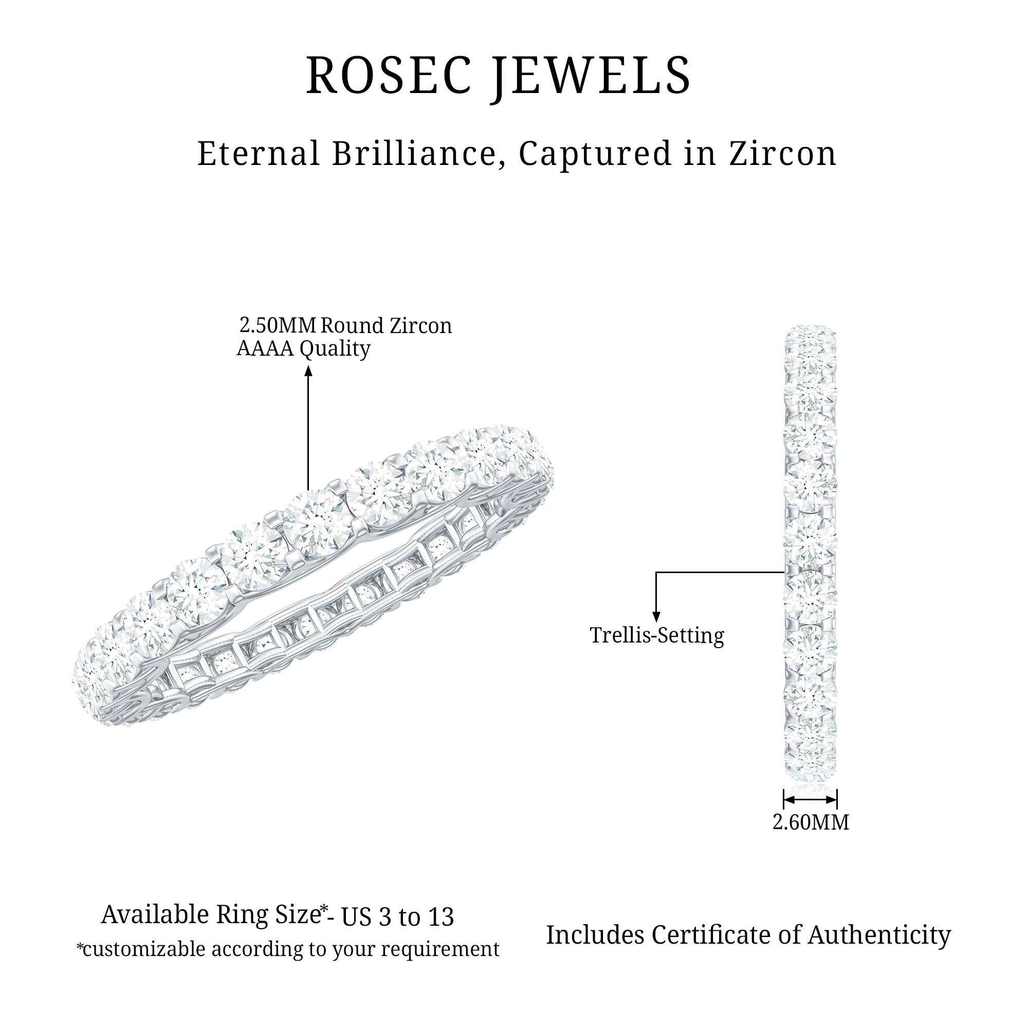 1.50 CT Certified Zircon Gold Full Eternity Ring