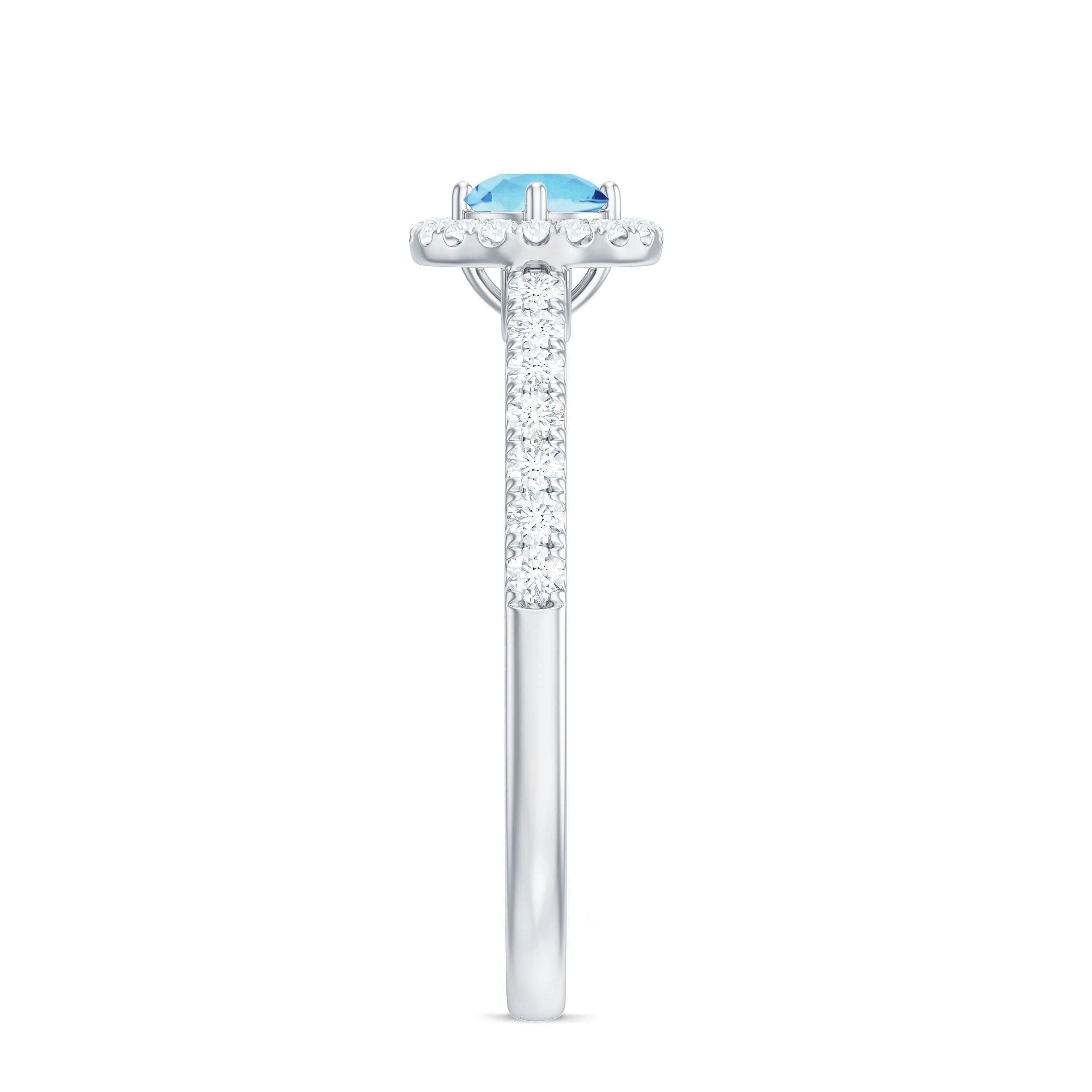 Certified Natural Aquamarine Engagement Ring with Diamond Halo