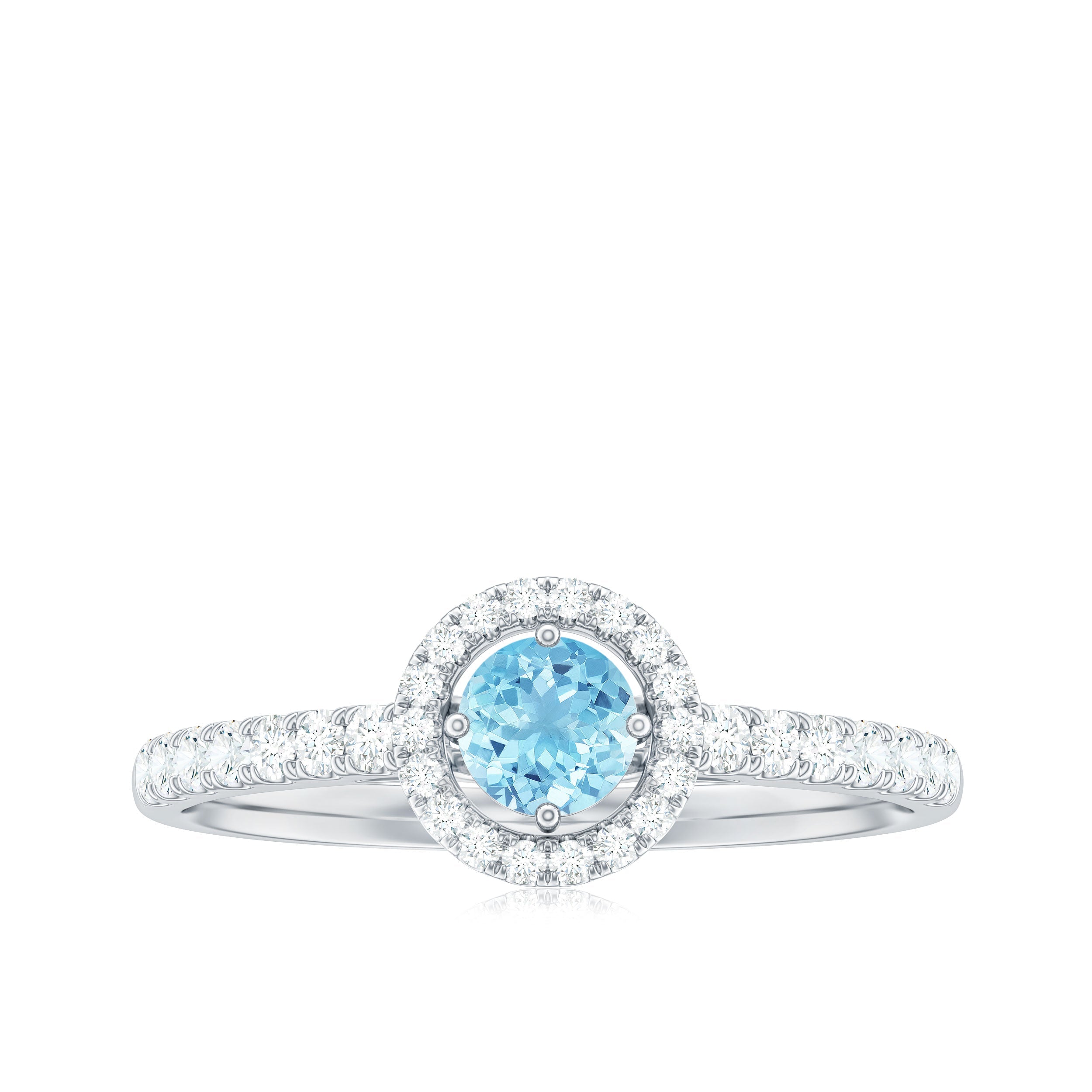 Certified Natural Aquamarine Engagement Ring with Diamond Halo