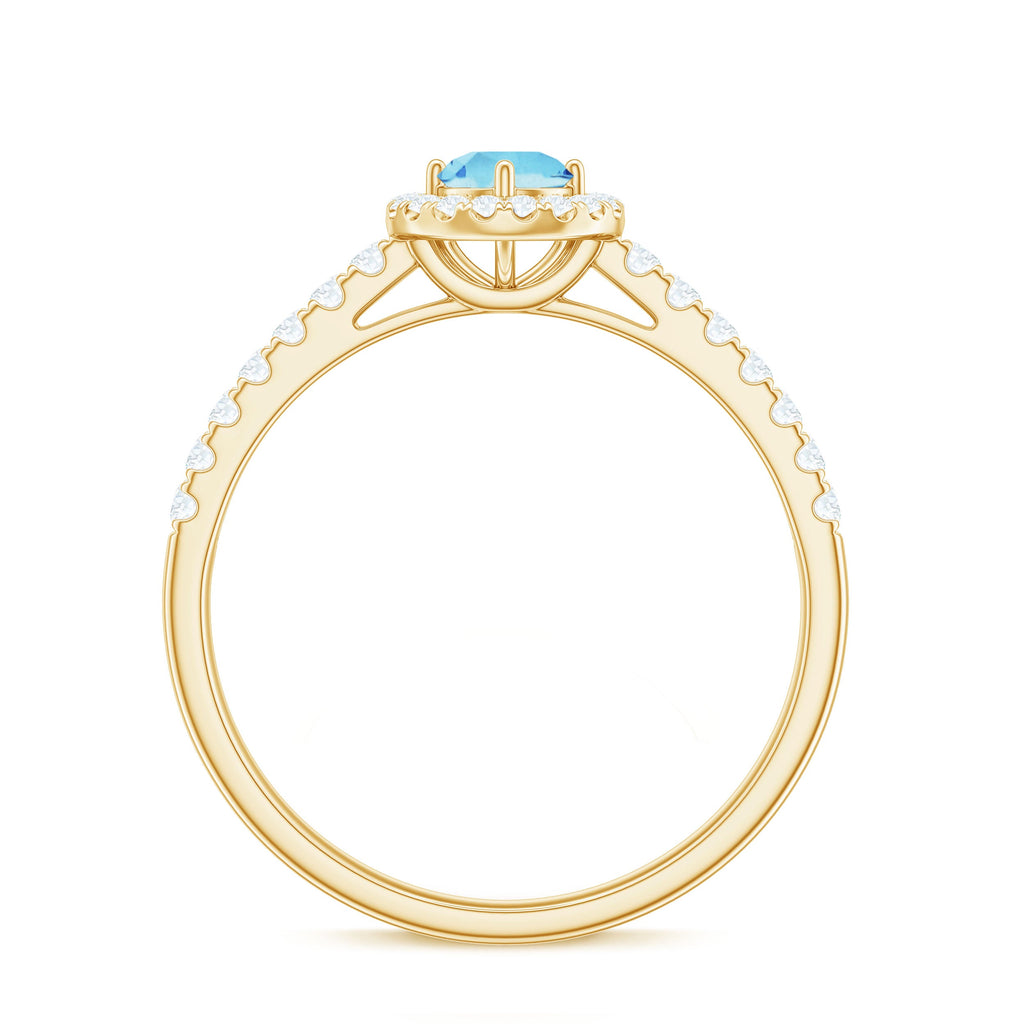 Certified Natural Aquamarine Engagement Ring with Diamond Halo