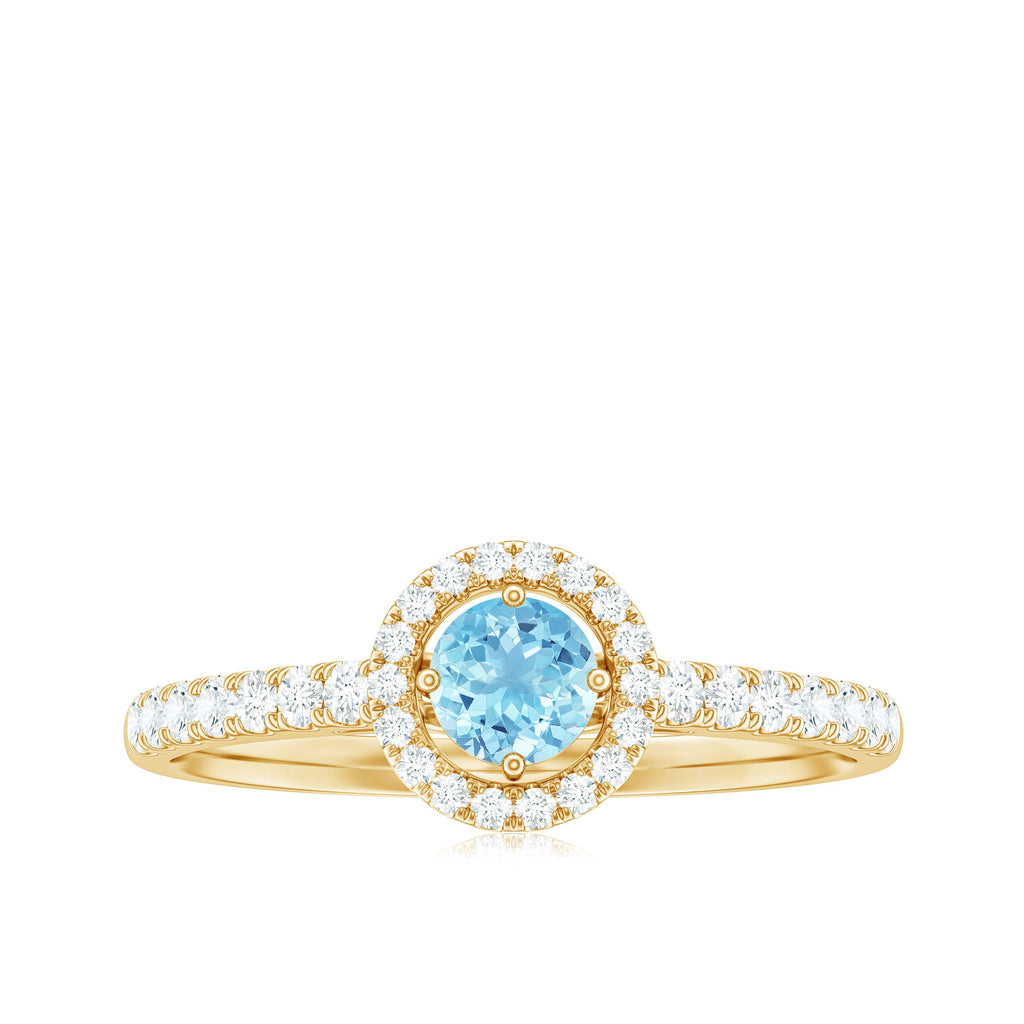Certified Natural Aquamarine Engagement Ring with Diamond Halo