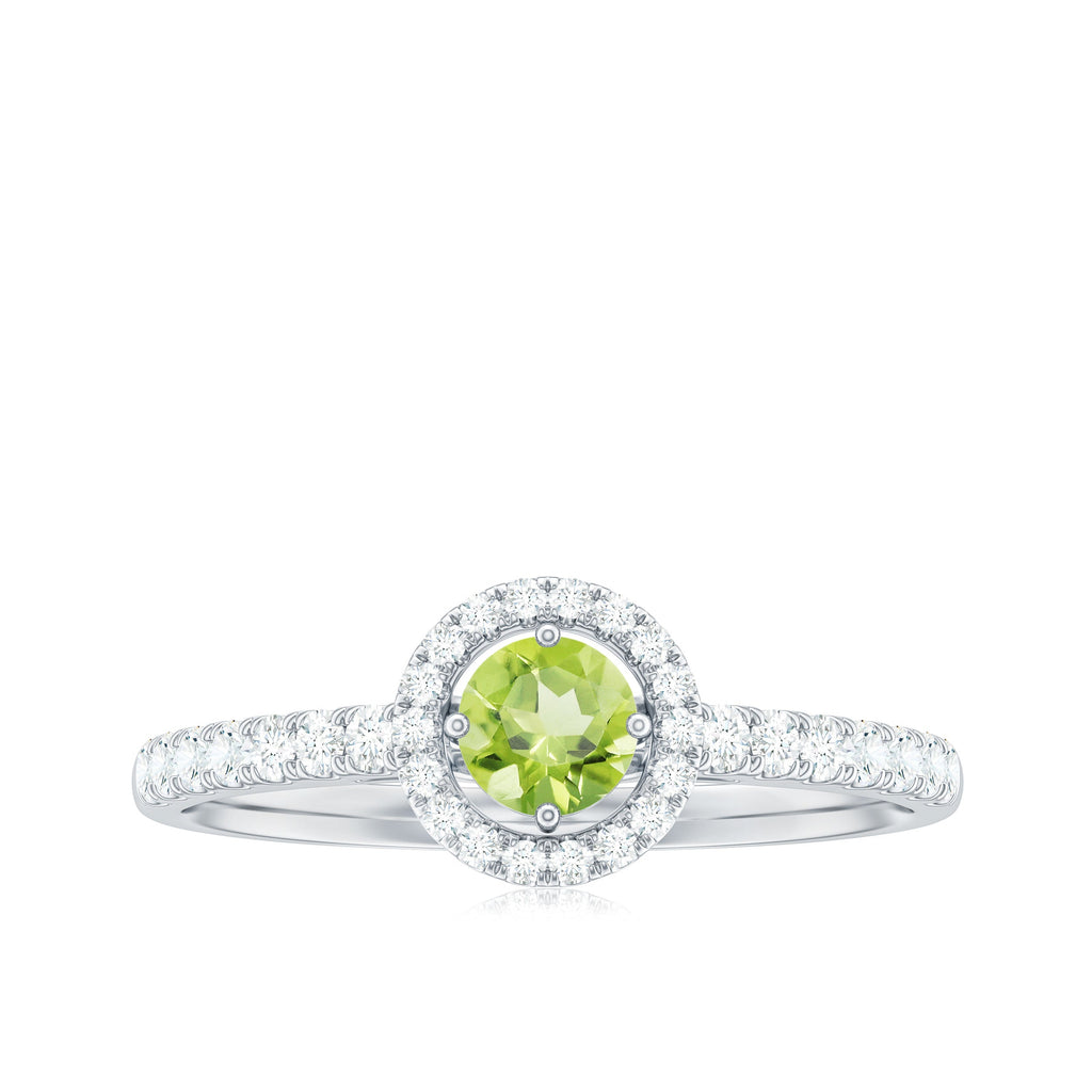 Genuine Half Carat Peridot Engagement Ring with Diamond Halo