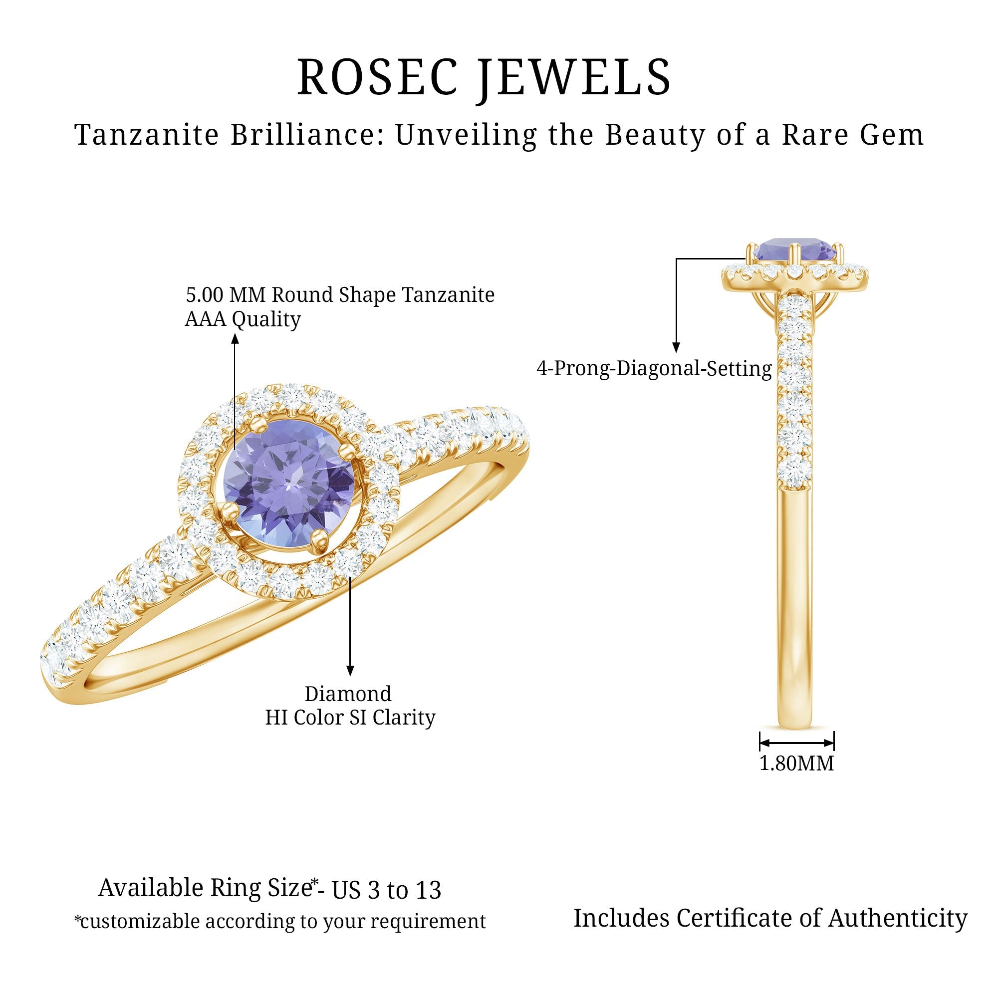 Natural Tanzanite and Diamond Promise Ring for Engagement