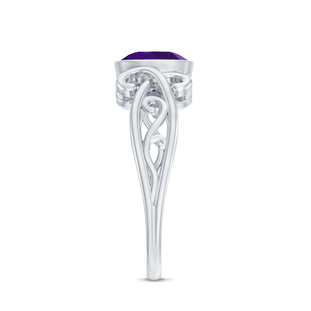 2 CT Vintage Inspired Cushion Cut Amethyst Solitaire Ring