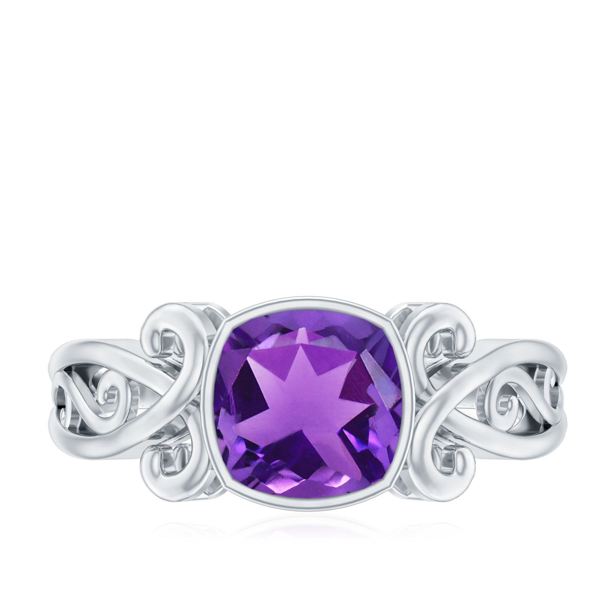 2 CT Vintage Inspired Cushion Cut Amethyst Solitaire Ring