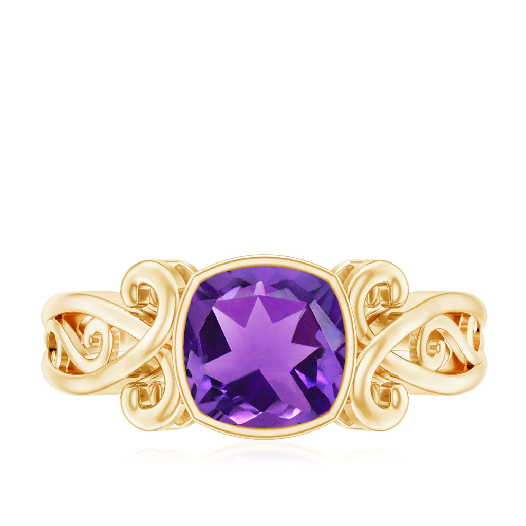 2 CT Vintage Inspired Cushion Cut Amethyst Solitaire Ring