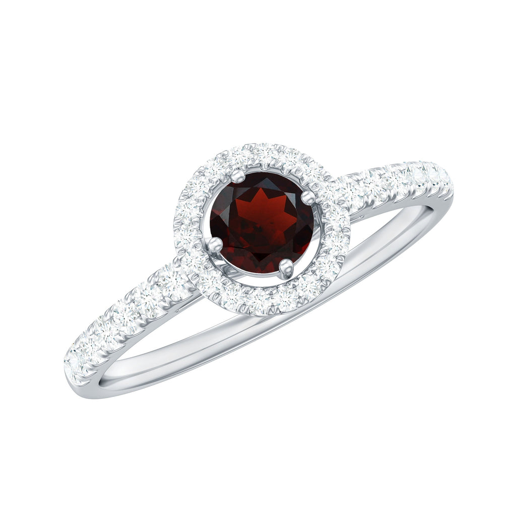 Garnet Minimal Engagement Ring with Diamond Halo