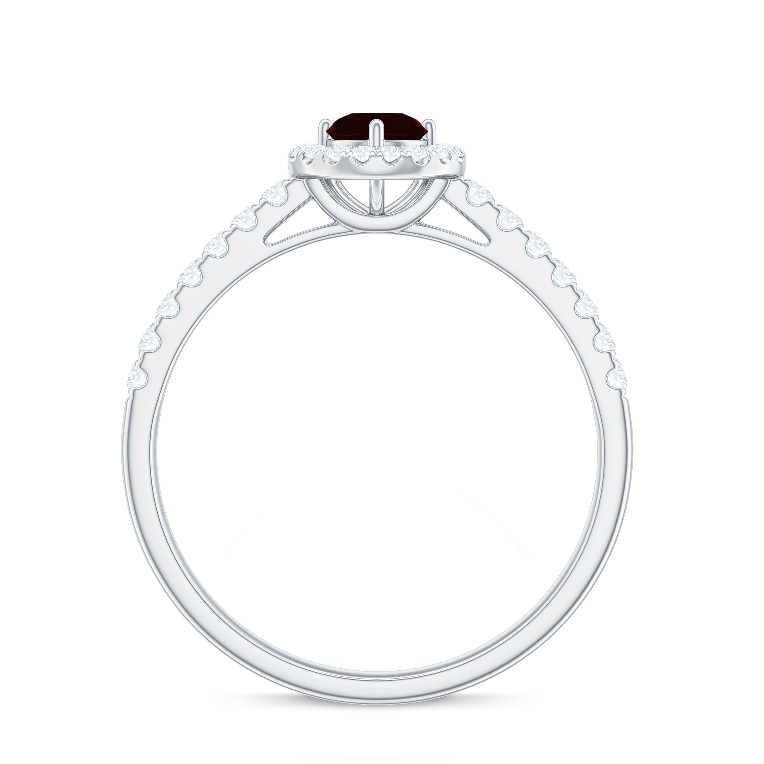 Garnet Minimal Engagement Ring with Diamond Halo