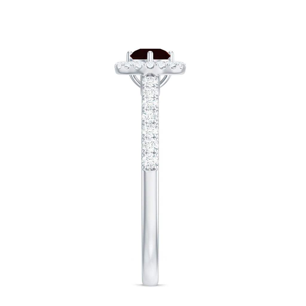 Garnet Minimal Engagement Ring with Diamond Halo