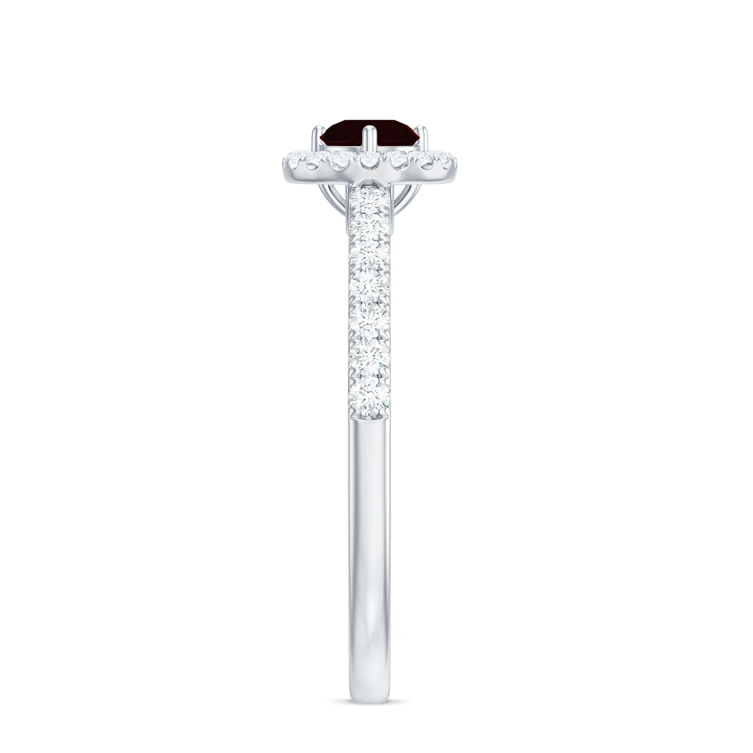 Garnet Minimal Engagement Ring with Diamond Halo