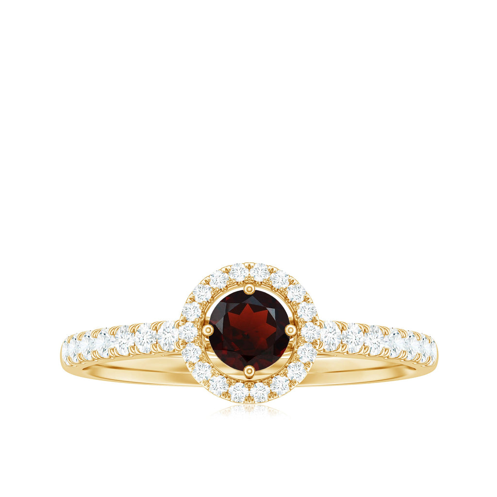 Garnet Minimal Engagement Ring with Diamond Halo