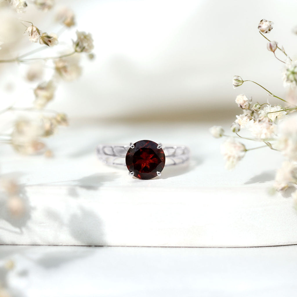 Natural 8mm Garnet Filigree Engagement Ring with Certificate