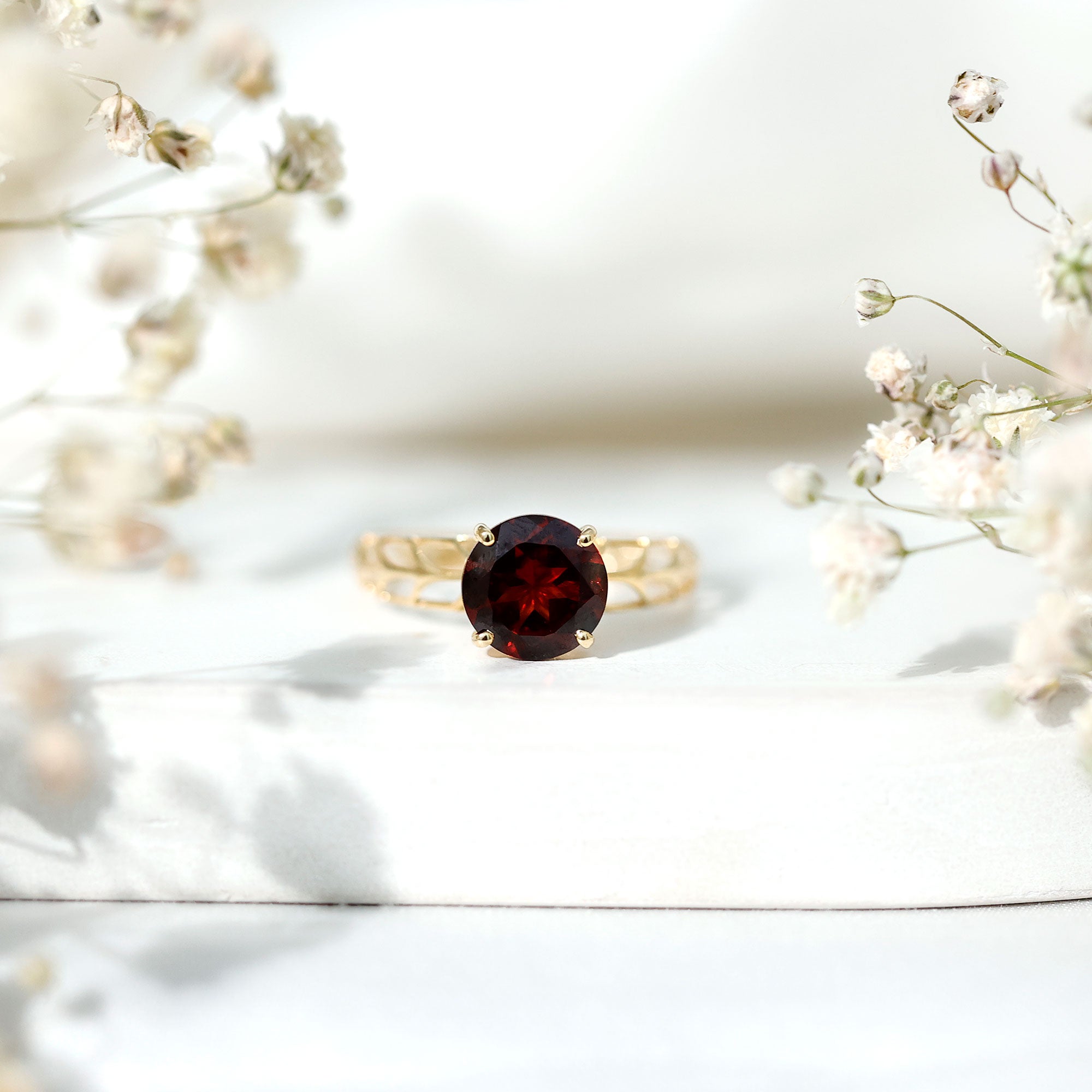 Natural 8mm Garnet Filigree Engagement Ring with Certificate