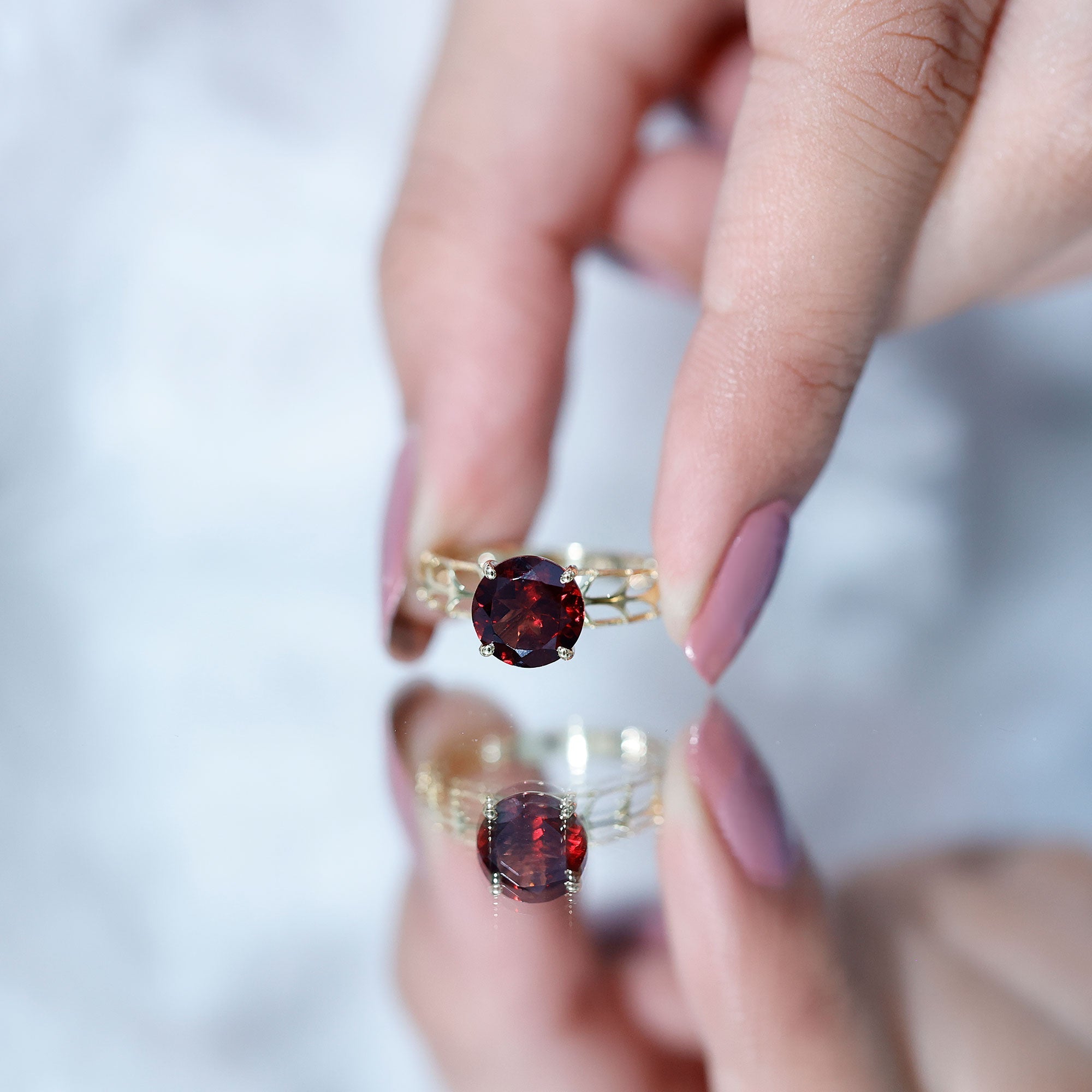 Natural 8mm Garnet Filigree Engagement Ring with Certificate