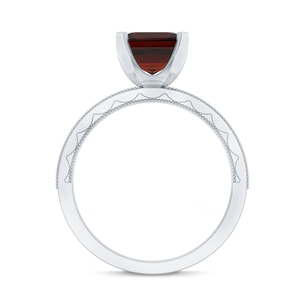 Natural 8mm Asscher Cut Garnet Engagement Ring with Diamond Side Stones