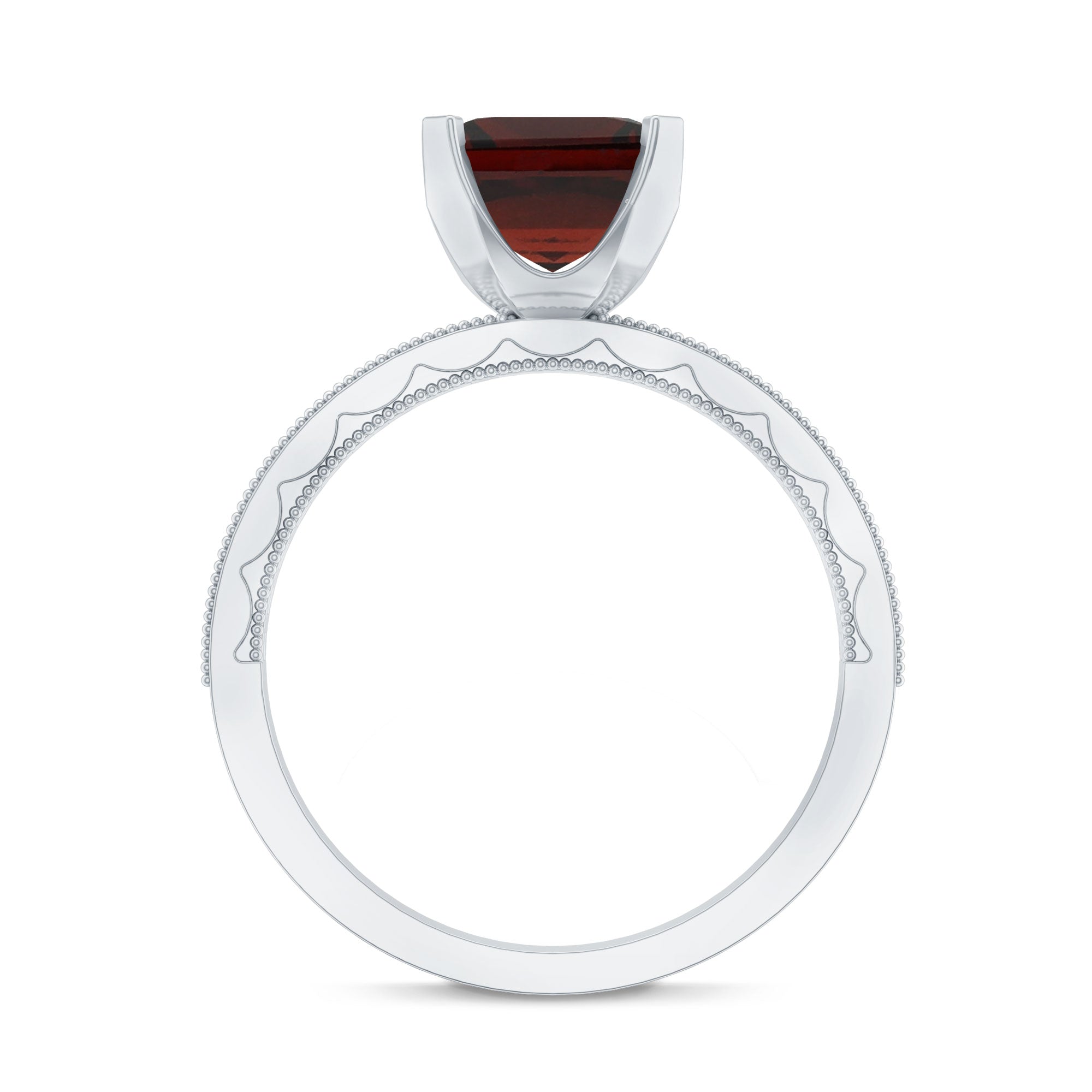 Natural 8mm Asscher Cut Garnet Engagement Ring with Diamond Side Stones