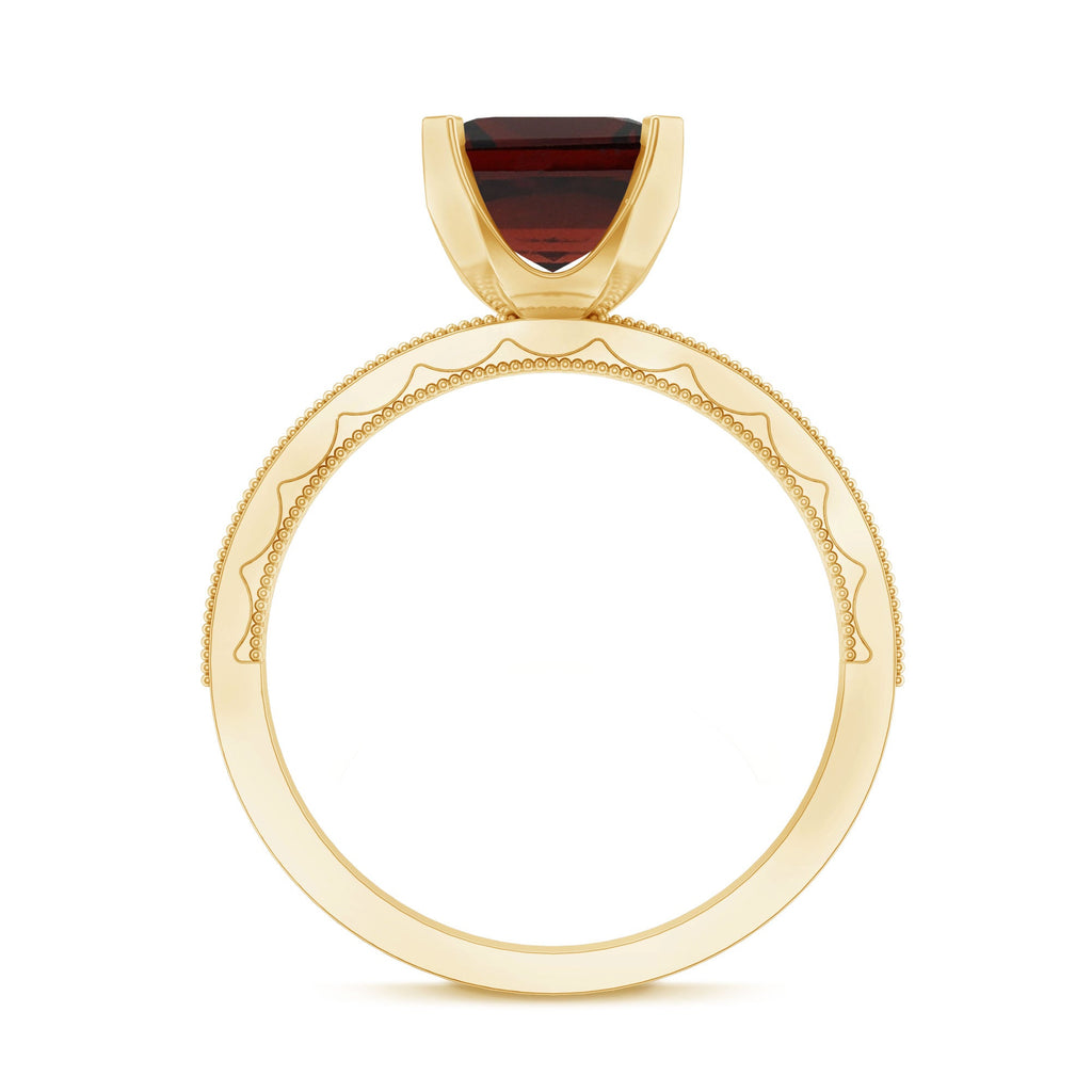 Natural 8mm Asscher Cut Garnet Engagement Ring with Diamond Side Stones