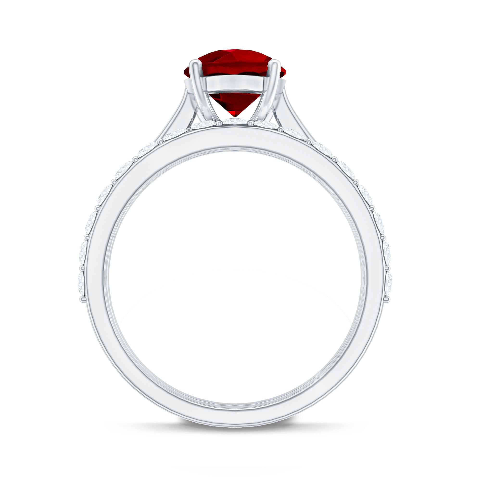 Pear Shape Created Ruby Solitaire Wedding Ring Set with Moissanite