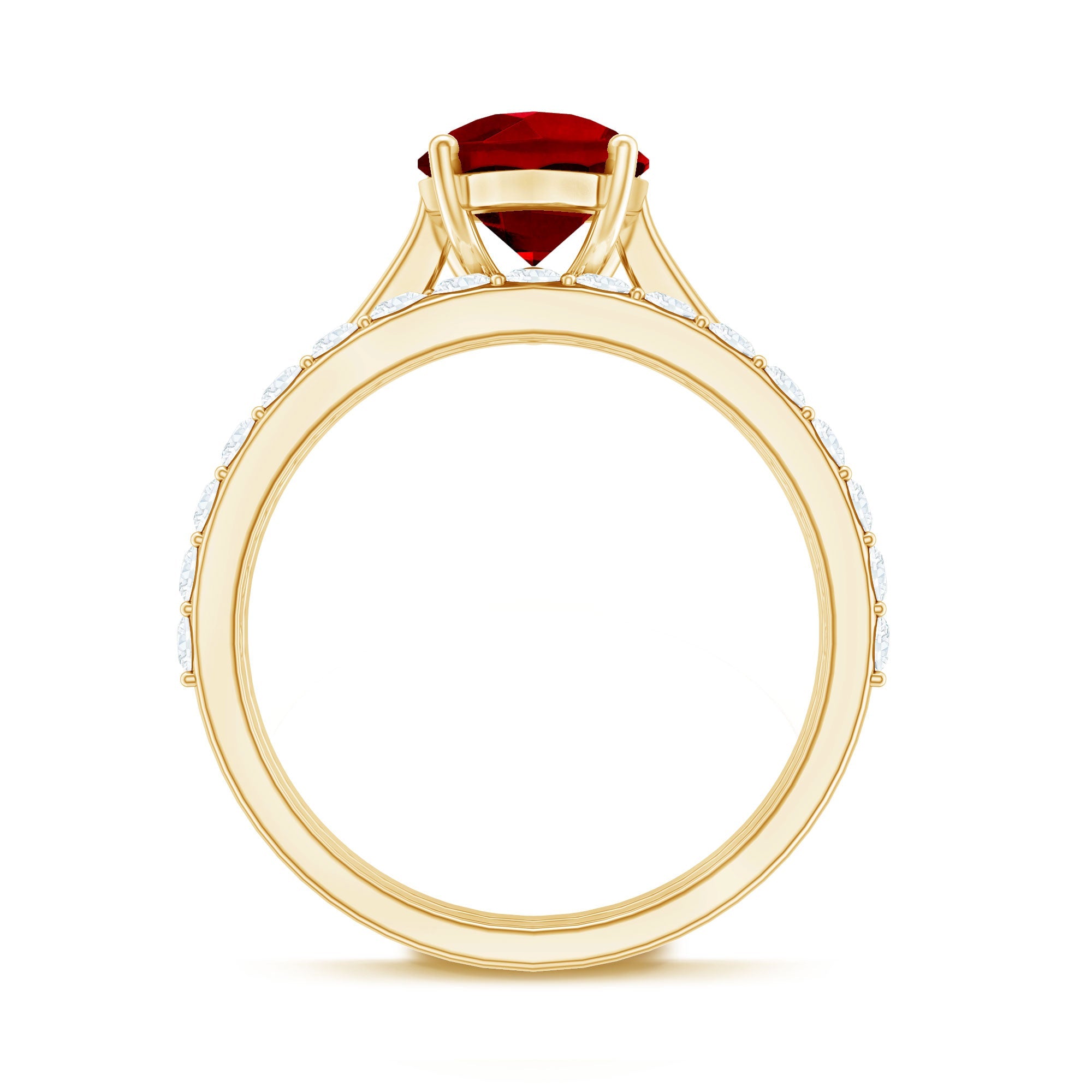 Pear Shape Created Ruby Solitaire Wedding Ring Set with Moissanite