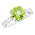 Real 2 Carat Peridot Solitaire Engagement Ring with Diamond Side Stones