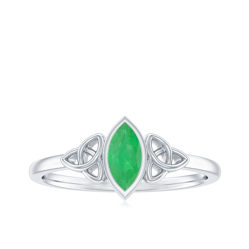 Marquise Cut Natural Emerald Celtic Engagement Ring in Bezel Setting