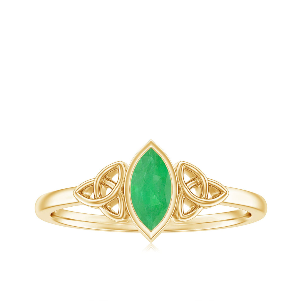 Marquise Cut Natural Emerald Celtic Engagement Ring in Bezel Setting