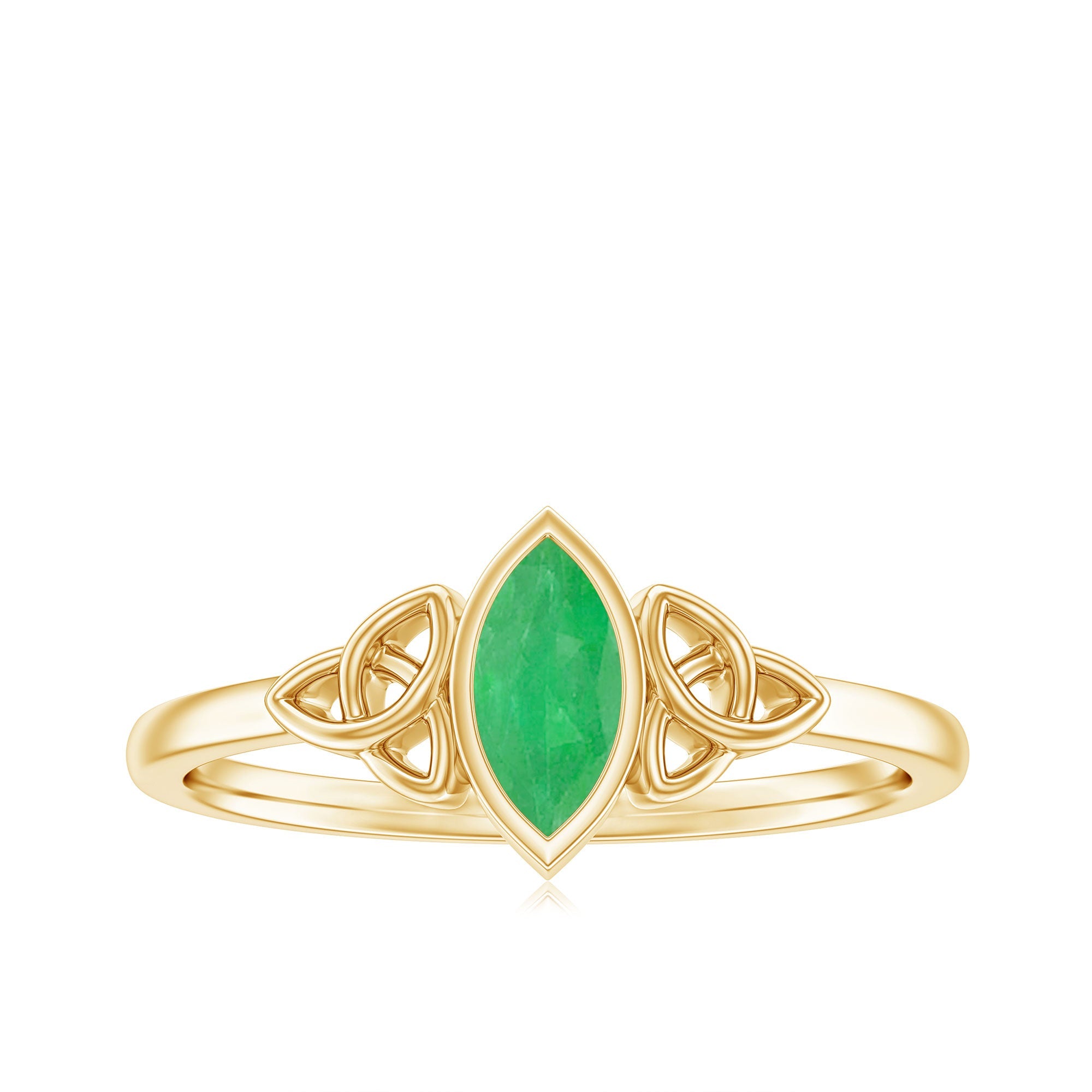 Marquise Cut Natural Emerald Celtic Engagement Ring in Bezel Setting