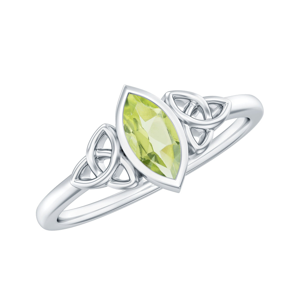 Natural 0.7 Carat Marquise Peridot Promise Ring with Celtic Knot