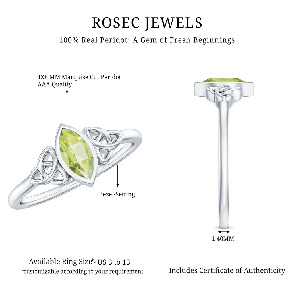 Natural 0.7 Carat Marquise Peridot Promise Ring with Celtic Knot