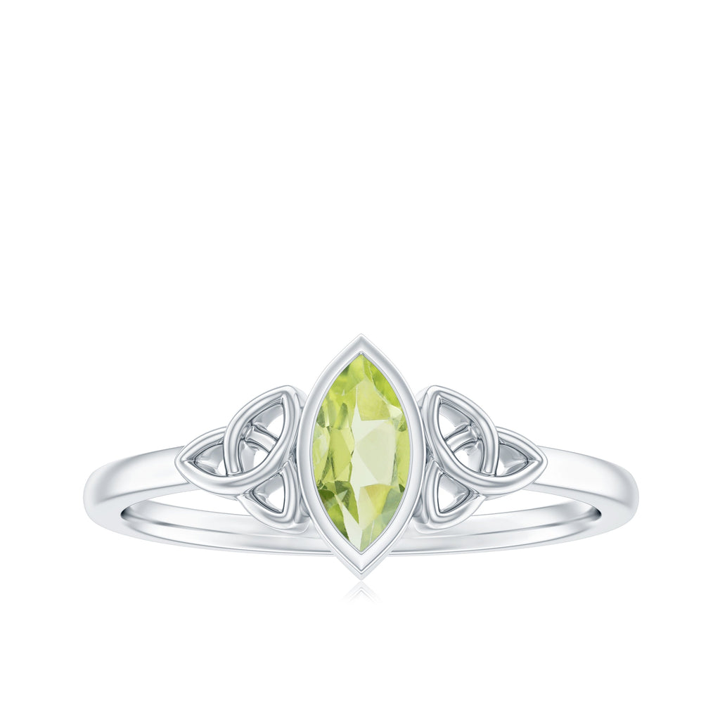 Natural 0.7 Carat Marquise Peridot Promise Ring with Celtic Knot