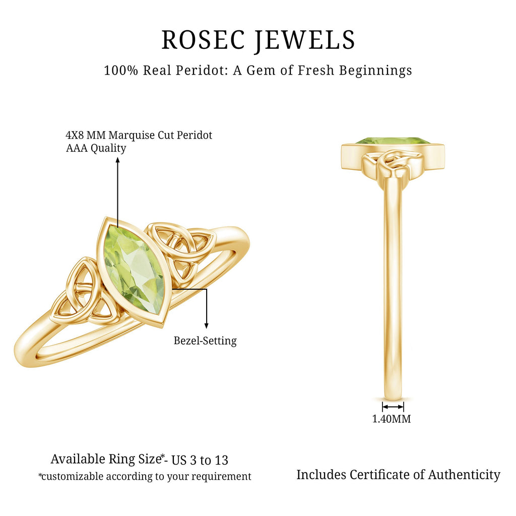 Natural 0.7 Carat Marquise Peridot Promise Ring with Celtic Knot