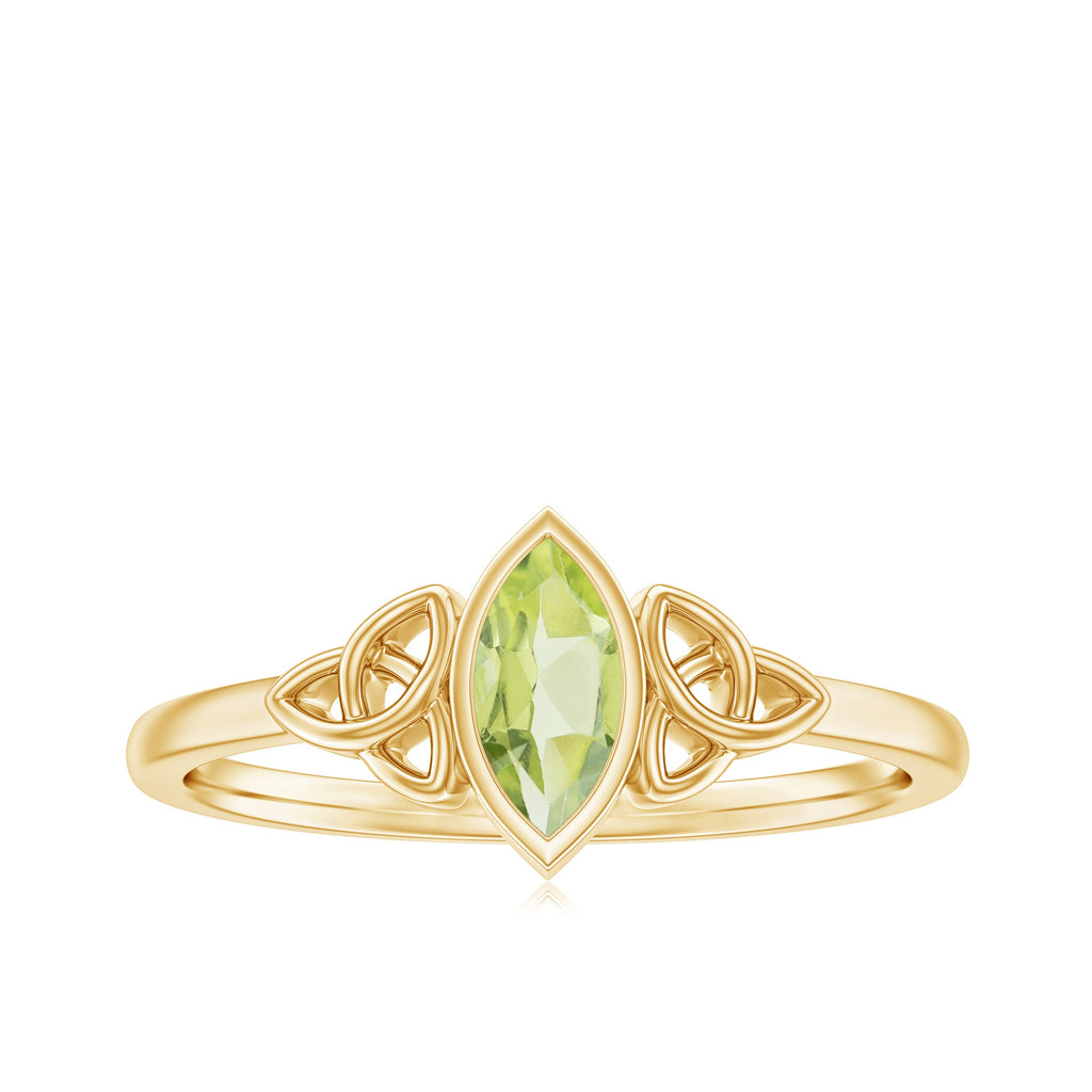 Natural 0.7 Carat Marquise Peridot Promise Ring with Celtic Knot