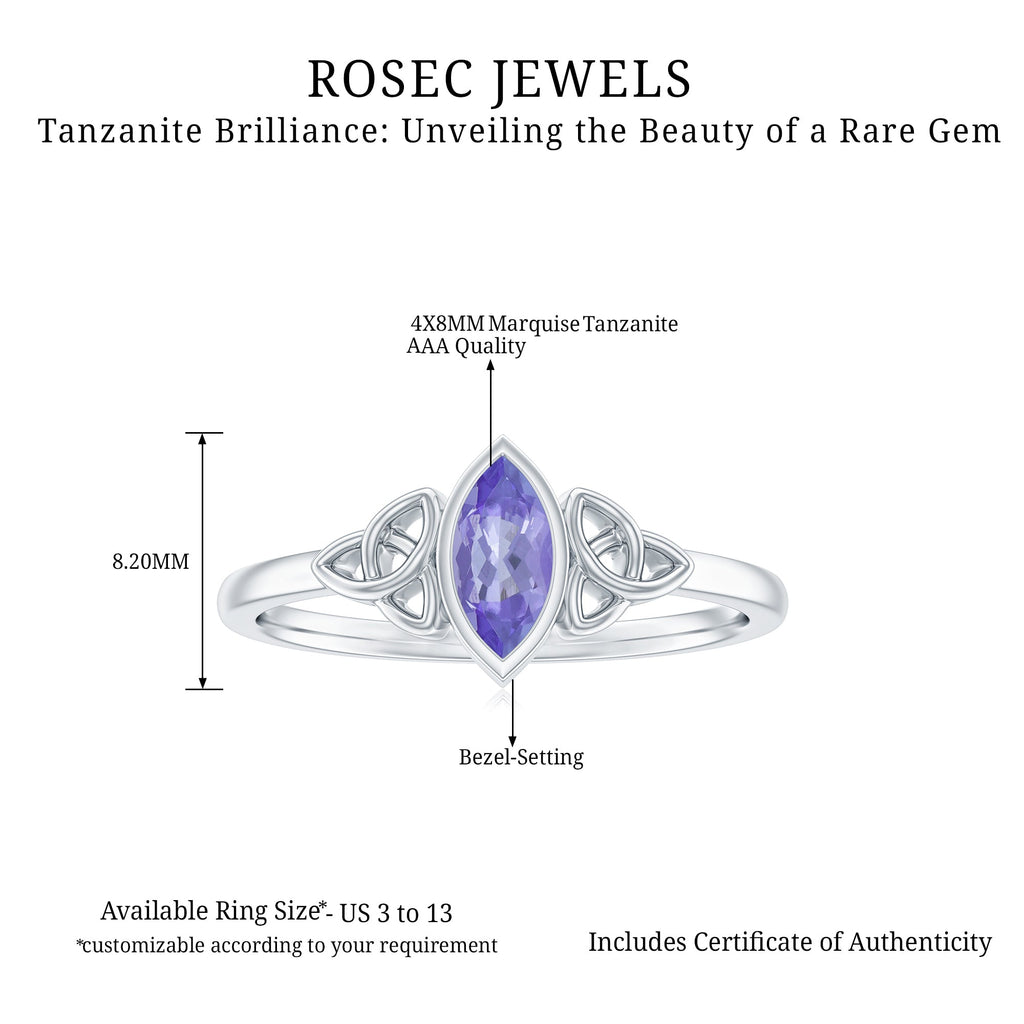 Natural Bezel Set Marquise Tanzanite Promise Ring with Celtic Knot