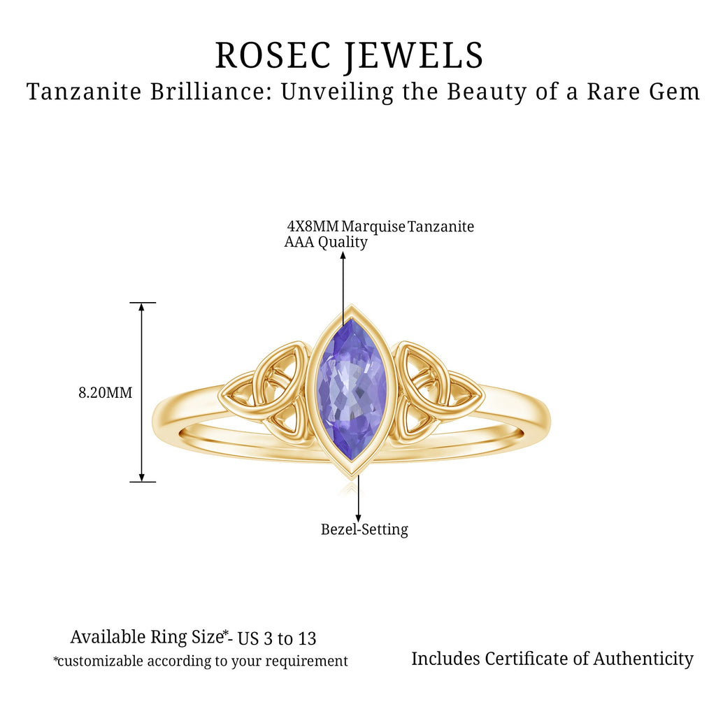 Natural Bezel Set Marquise Tanzanite Promise Ring with Celtic Knot