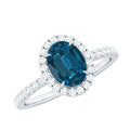 Oval 6X8MM London Blue Topaz Halo Engagement Ring