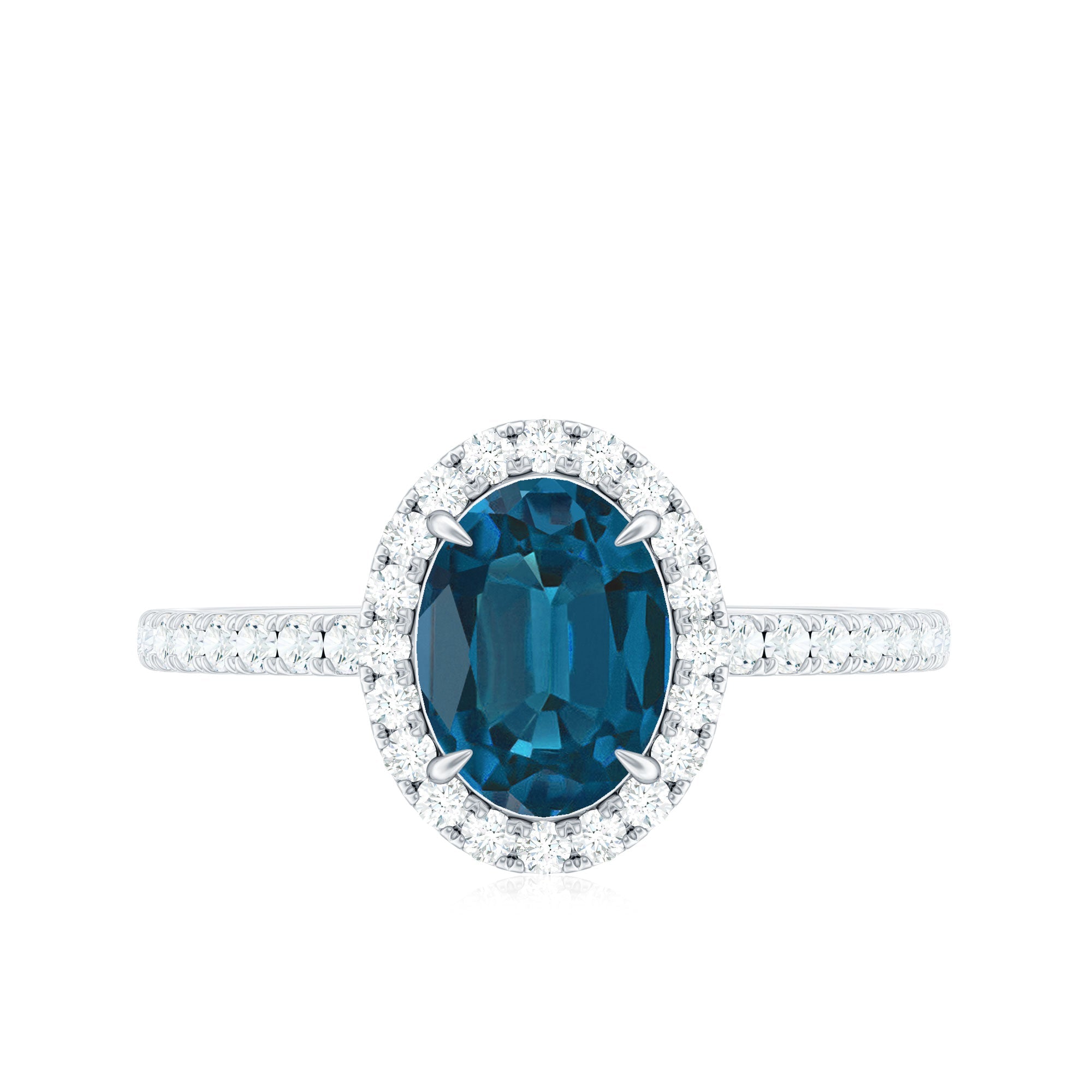 Oval 6X8MM London Blue Topaz Halo Engagement Ring