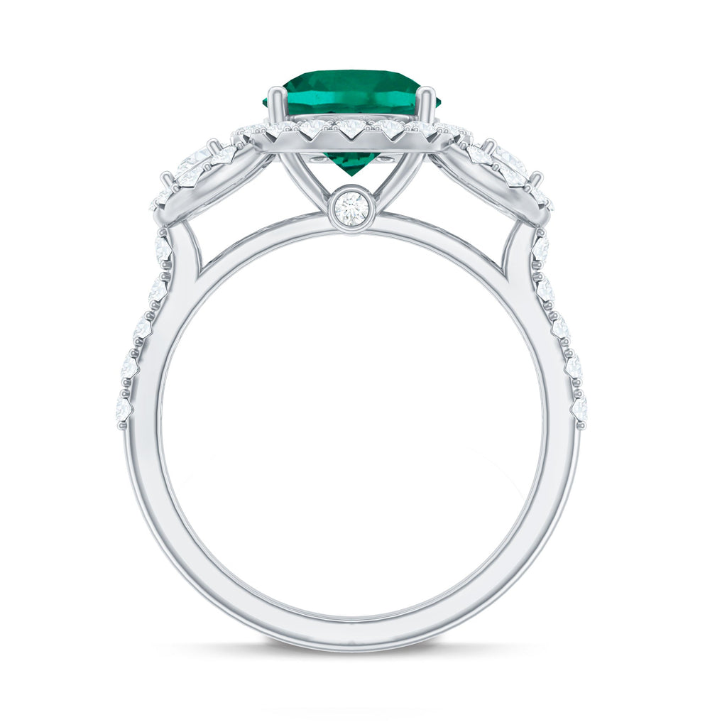 Certified 8mm Lab Grown Emerald Vintage Looking Engagement Ring with Moissanite