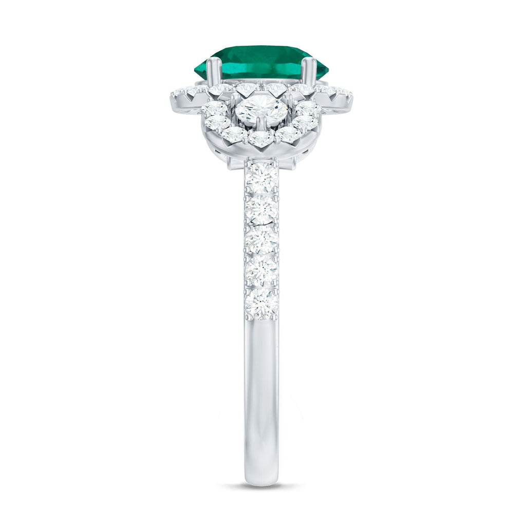 Certified 8mm Lab Grown Emerald Vintage Looking Engagement Ring with Moissanite