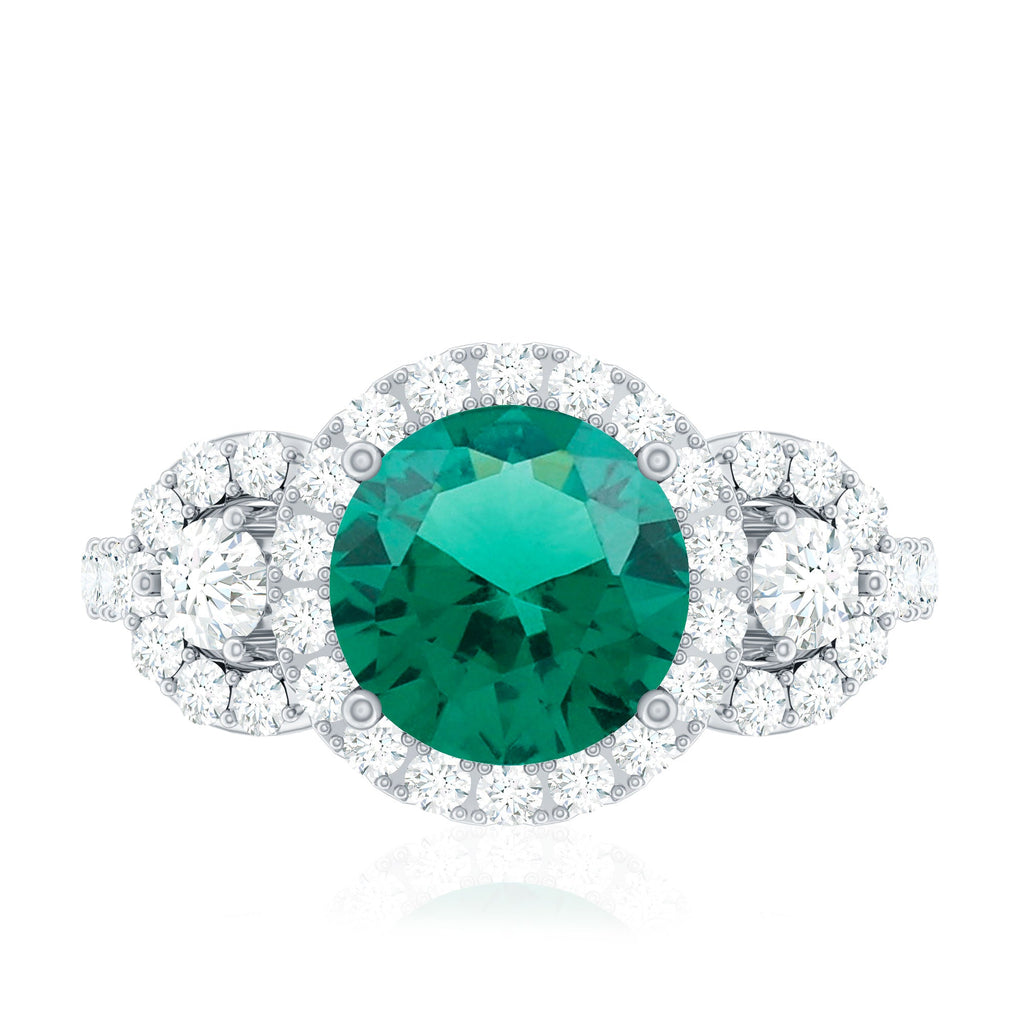 Certified 8mm Lab Grown Emerald Vintage Looking Engagement Ring with Moissanite