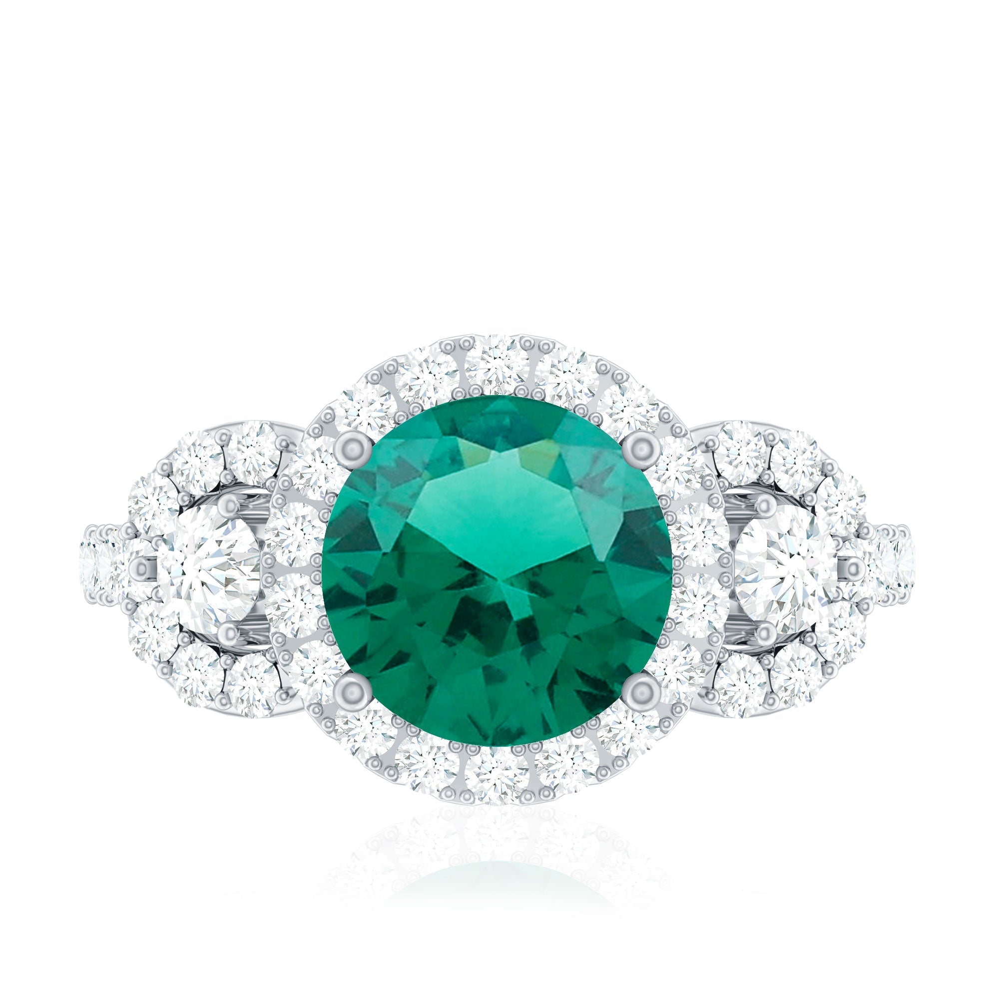 Certified 8mm Lab Grown Emerald Vintage Looking Engagement Ring with Moissanite