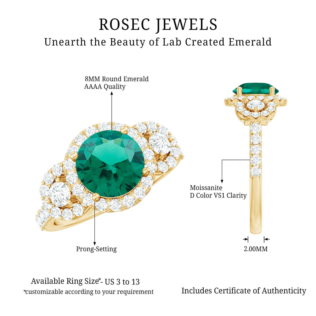 Certified 8mm Lab Grown Emerald Vintage Looking Engagement Ring with Moissanite