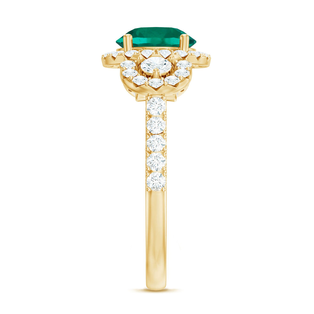 Certified 8mm Lab Grown Emerald Vintage Looking Engagement Ring with Moissanite