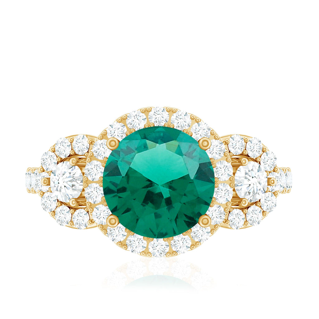 Certified 8mm Lab Grown Emerald Vintage Looking Engagement Ring with Moissanite