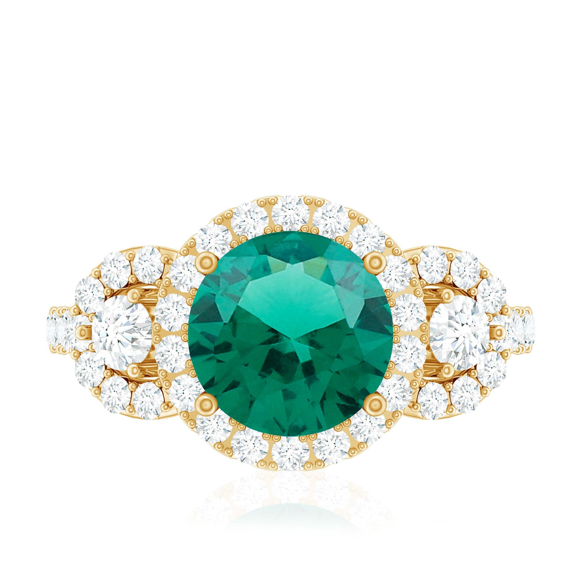 Certified 8mm Lab Grown Emerald Vintage Looking Engagement Ring with Moissanite