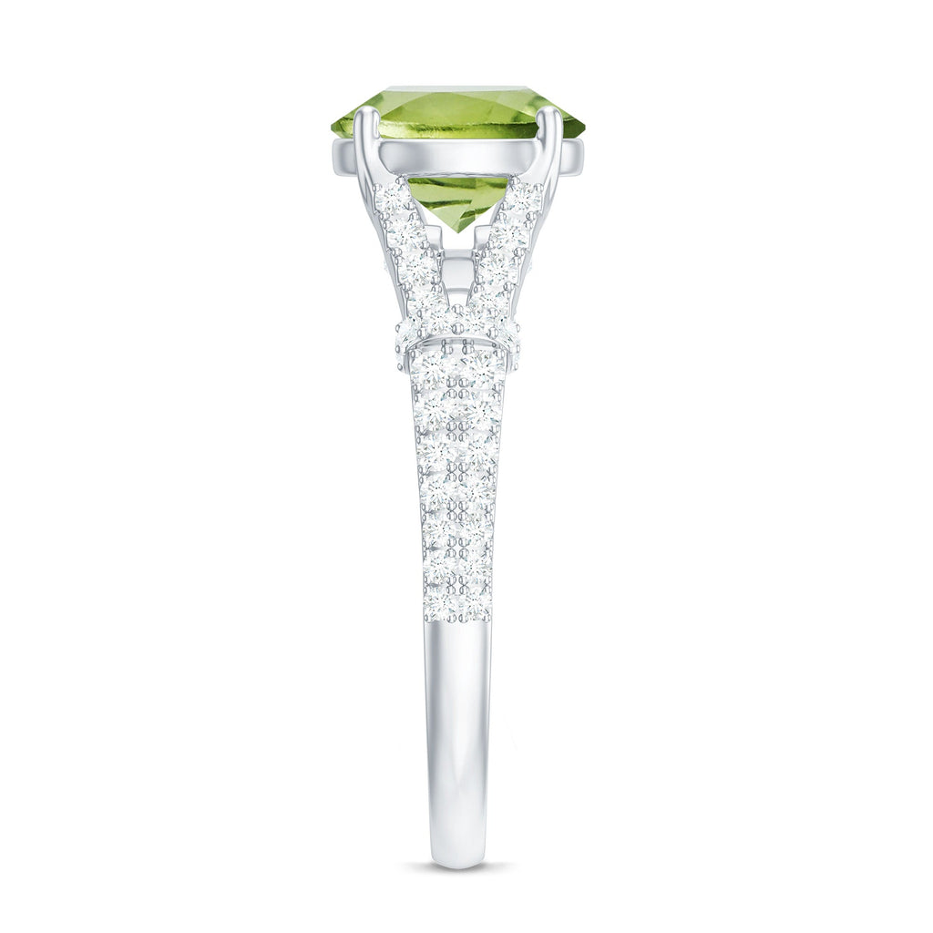 Peridot Solitaire Engagement Ring with Moissanite in Split Shank